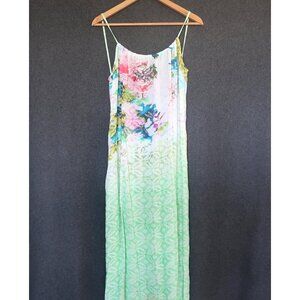 FP Intimately Size L Watercolor Airbrush Floral Tropical Coastal Maxi Slip Dress